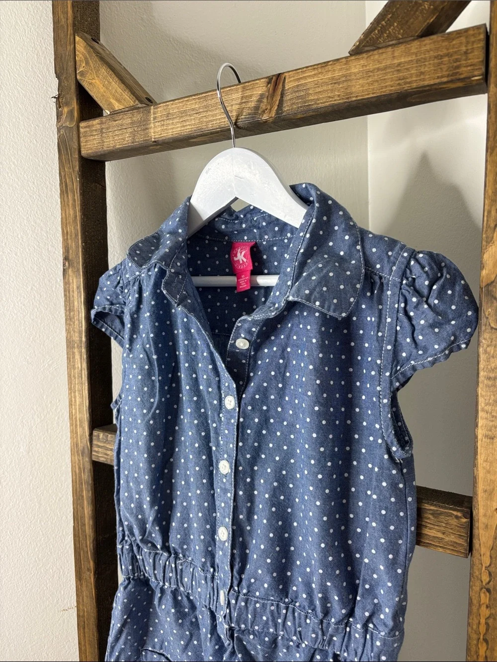 J. Khaki Blue Polka Dot Button-Front Casual Dress Size 10